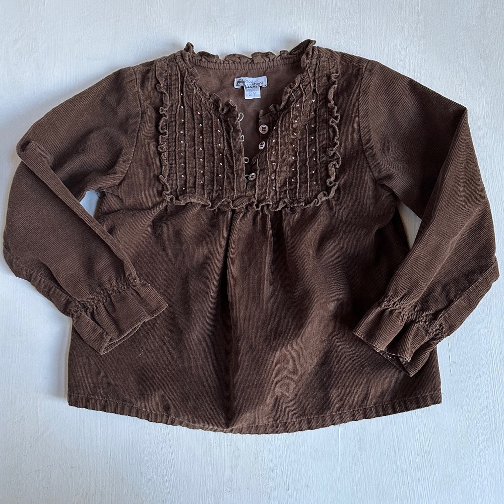 Jacadi Paris Brown Corduroy Long Sleeve Ruffle Blouse